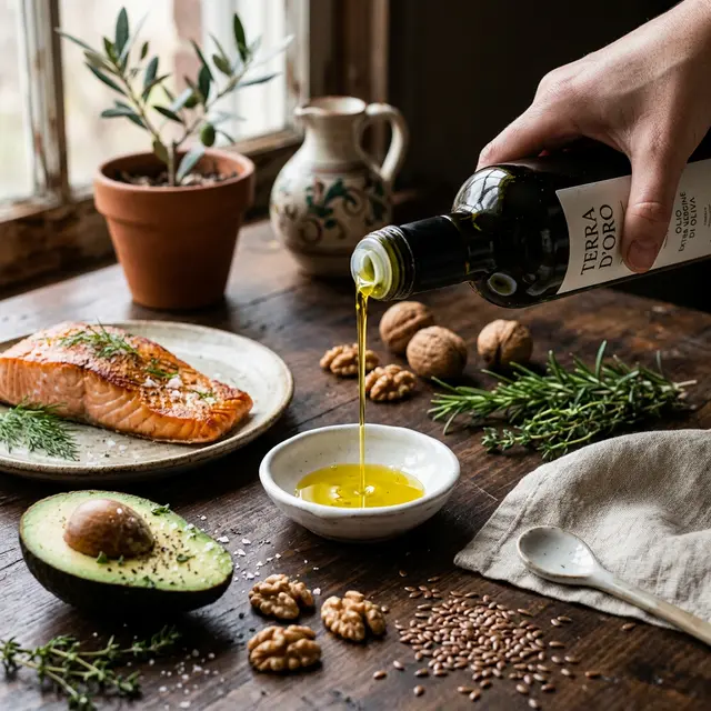 KI-generiertes Symbolbild: Omega-3 vs. Omega-6: Welche Öle und Fette gesund sind