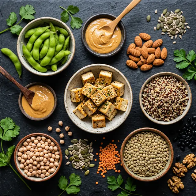 KI-generiertes Symbolbild: Die 10 besten veganen Proteinquellen für den Alltag